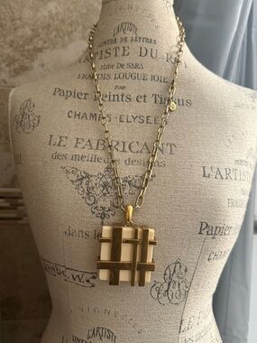 Tory Burch ivory gingham Necklace